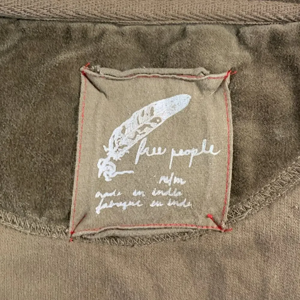 Free People Olive Green Hooded Sweatshirt with Embroidered Accents